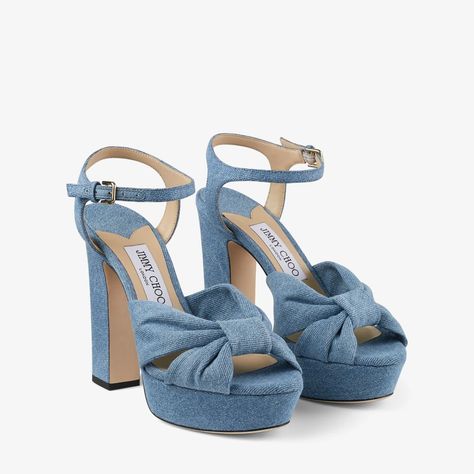 HELOISE 120 | Denim Platform Sandals | Spring 2023 collection | JIMMY CHOO Denim Heels, Shoes Luxury, Only Shoes, Sandals For Sale, Jimmy Choo Shoes, Footwear Design Women, Nice Design, Ankle Strap Heels, Factory Outlet