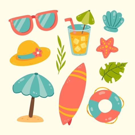 Summer Elements, Summer Illustration, Icon Set Vector, Vector Photo, Baby Pictures, Icon Set, Premium Vector, Graphic Resources, Vector Free