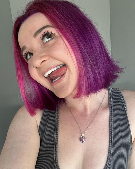 Lunar Tides Hair Dye, Pink Money Piece, Hair Dye Pink, Plum Purple Hair, Hair Dye At Home, Short Pink Hair, Hair With Purple, Purple Hair Dye, Short Bob Cut