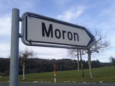 Moron (BE) - Hilarious Swiss Town Names Funny Place Names, Funny Town Names, Funny Road Signs, Mean Humor, Office Pictures, Town Names, Cartoon Jokes, Place Names, Street Signs