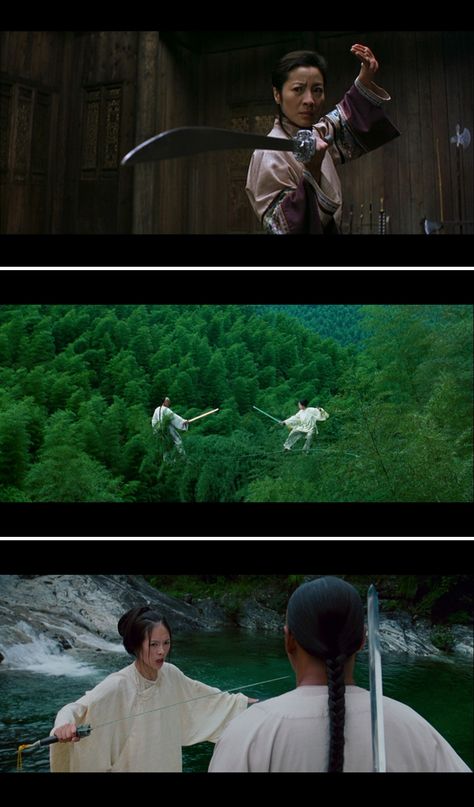 one of my favourite scenes ever - bamboo fighting scene in Crouching Tiger, Hidden Dragon Crouching Tiger Hidden Dragon, Hidden Dragon, Crouching Tiger, Ang Lee, Chinese Films, Hero Movie, Film Grab, Production Design, Martial Artists