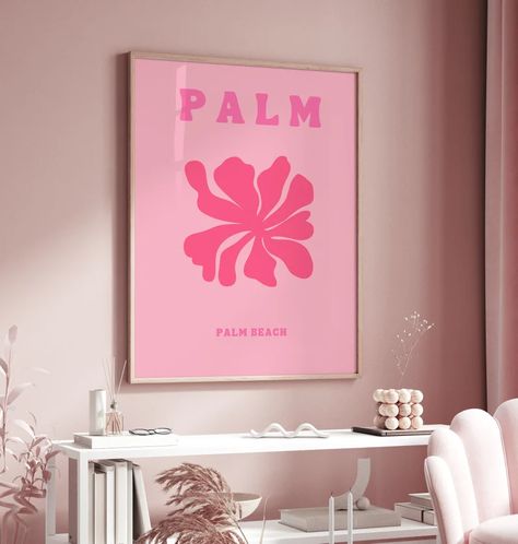 Buy Palm Poster Print Preppy Wall Art Hot Pink Wall Artgirly Online in India - Etsy Hot Pink Wall Art, Girly Dorm, Pink Dorm Rooms, Hot Pink Walls, Pink Dorm, Preppy Wall Art, Dorm Art, Girly Wall Art, Girly Room