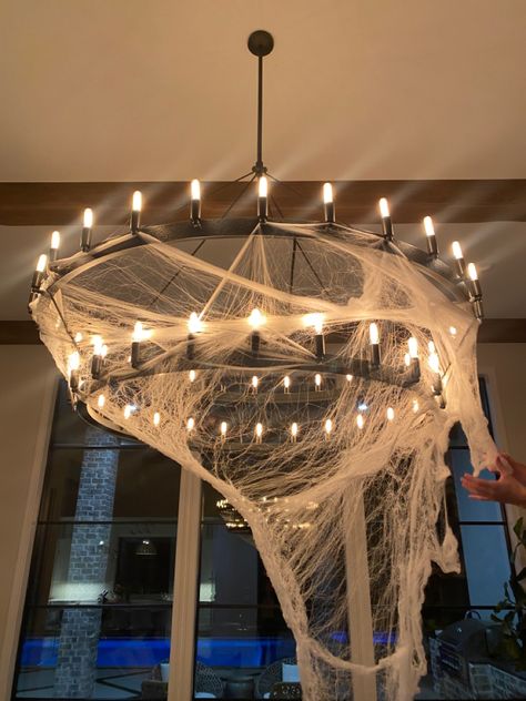 Spiderweb Chandelier, Spider Web Decoration Indoor, Halloween Chandelier Decor, Halloween Ceiling Decorations, Halloween Ceiling, Halloween Chandelier, Spider Web Decoration, Halloween Room Decor, Halloween Movie Night