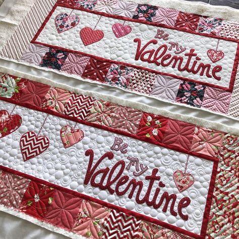 Valentine Quilts, Valentine Table Runner, Heart Quilts, Kimberbell Designs, Computerized Quilting, Heart Quilt Pattern, Longarm Quilting Designs, Quilted Table Runners Patterns, All About Love