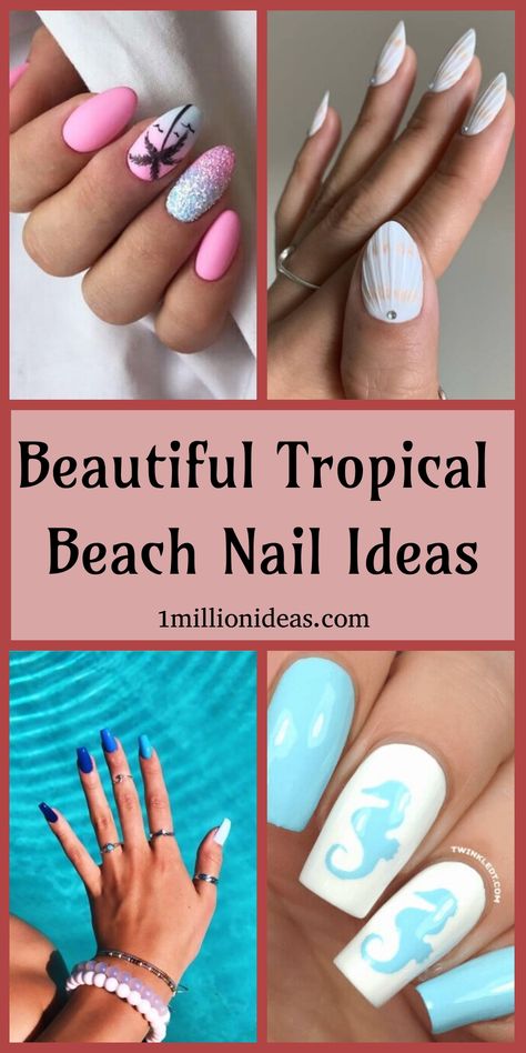 Beautiful Tropical Beach Nail Ideas Florida Trip Nails, Nail Designs For Jamaica, Cozumel Nails, Island Nail Ideas, Flip Flop Nails Design, Cruise Nail Ideas Bahamas, Nails For Caribbean Vacation, Carribean Cruise Nail Ideas, Caribbean Vacation Nails