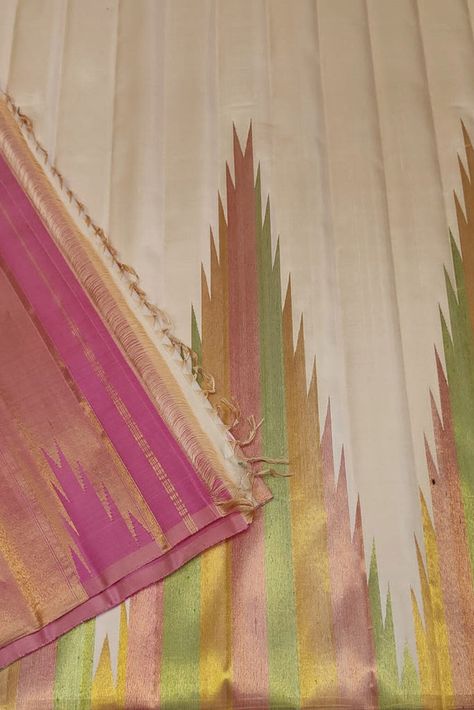 Pastel Color Saree For Wedding, Temple Border Silk Saree, Temple Design Saree, Temple Border Saree, Big Temple, Saree Colors, Kanchi Silk Sarees, Kanjeevaram Silk Saree, Saree Model