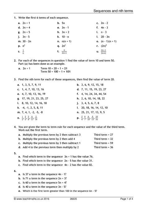 A worksheet on the nth term and term-to-term rule of sequences Maths Help, Writing Algebraic Expressions, Arithmetic Progression, Arithmetic Sequences, Sequence And Series, Probability Worksheets, Snap Words, Sequencing Worksheets, Pattern Worksheet