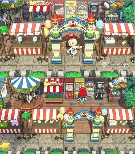 Animal Crossing Carnival Design, Acnh Carnival Ideas, Acnh Maps, Anch Ideas, Animal Crossing Hair, Acnh Beach, Acnh Kidcore, Carnival Design, Map Layout