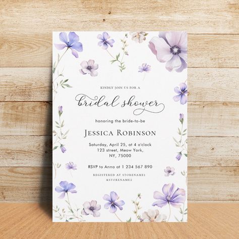 Invitations Ideas, Spring Bridal Shower, Boho Bridal Shower, Elegant Watercolor, Floral Bridal Shower Invitations, Bridal Shower Invitations Templates, Lavender Floral, Purple Violet, Floral Bridal Shower