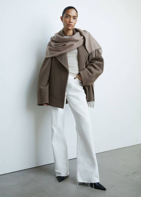 The 16 Best Scarves to Buy for Fall and Winter 2023 | Who What Wear Neutral Coat, Zara Scarf, Scarf Blanket, Statement Scarf, Beige Scarf, Puff Sleeve Cardigan, Mohair Scarf, Cold Weather Outfit, Scarf Jacket