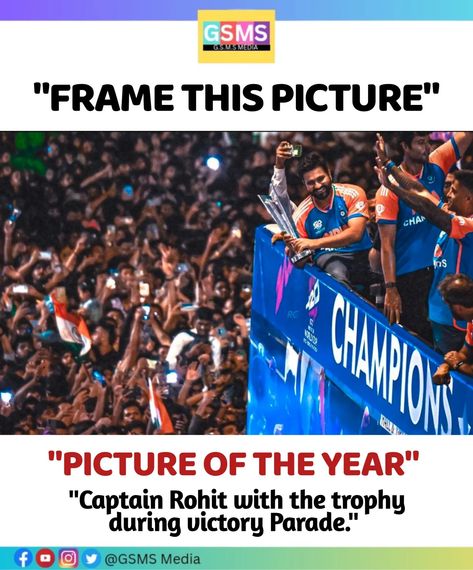 "𝗙𝗿𝗮𝗺𝗲 𝘁𝗵𝗶𝘀 𝗣𝗶𝗰𝘁𝘂𝗿𝗲." - Captain Rohit Sharma with Trophy during '𝗩𝗶𝗰𝘁𝗼𝗿𝘆 𝗣𝗮𝗿𝗮𝗱𝗲' at Mumbai. 🤩 #rohitsharma #victoryparade #wankhedestadium #t20worldchampions2024 Victory Parade, Victorious