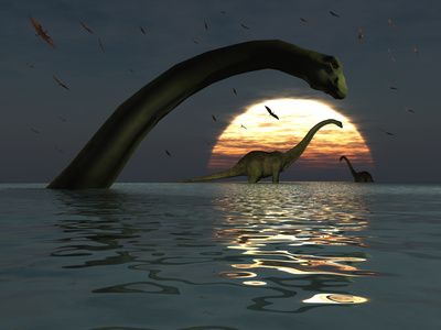 Diplodocus Dinosaurs Bathe in a Large Body of Water Body Of Water, 1000 Piece Puzzle, Hot Day, Frames For Canvas Paintings, Affordable Wall Art, Ocean Life, Photo Mugs, Posters And Prints, Large Picture