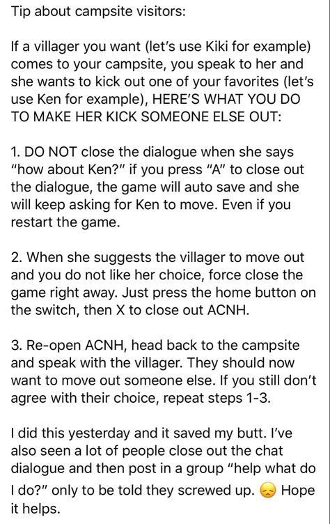 Acnh Visitor Guide, How To Get More Villagers In Animal Crossing, Acnh Kicking Out Villagers, How To Kick Out A Villager Acnh, Acnh Campsite Designs, Acnh Campsite, Acnh Tips, Animal Crossing Tips, Tom Nook