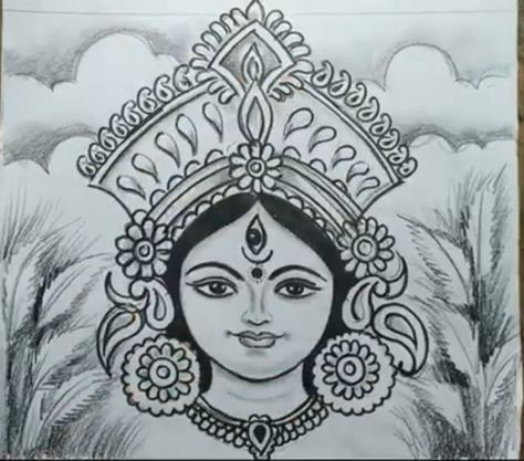 Durga Drawing For Kids, Easy Durga Maa Drawing, Ma Durga Face, Maa Durga Drawing Sketch, Durga Maa Face Drawing, Durga Face Drawing, Durga Maa Drawing, Durga Face, Pencils Sketch