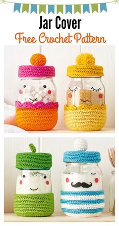 Jar Cover Free Crochet Pattern Crochet Jar Covers, Jar Covers, Crochet Wallet, Crochet Basket Pattern Free, Crochet Baby Gifts, Bottle Covers, شال كروشيه, Crochet Cozy, Crochet Basket Pattern