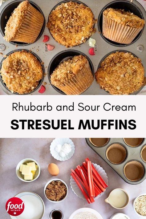 Saskatoon Muffins, Sour Cream Muffins, Baking Therapy, Rhubarb Muffins, Streusel Muffins, Muffin Streusel, Rhubarb Recipes, Easy Going, Rhubarb