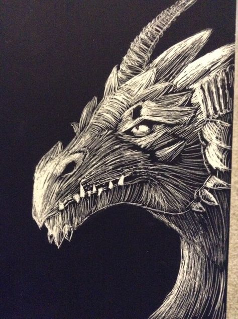 Scratch art dragon, by Alexa Black Scracht Art, Black Scratch Paper Art, Scratchboard Art Ideas, Scratch Art Ideas Easy, Dragon Etching, Scratch Board Art, Scratch Art Ideas, Scratchboard Animals, Griffin Drawing