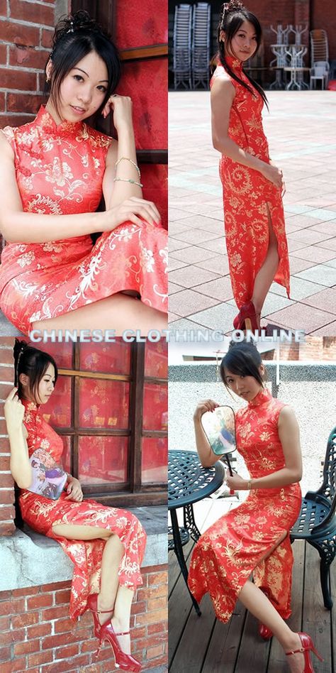 Sleeveless Long-length Cheongsam (CM) Floral Frogs, Qi Pao, Chinese Dresses, Chinese Fashion, Chinese Dress, Asian Style, Cheongsam, Mandarin Collar, Frogs