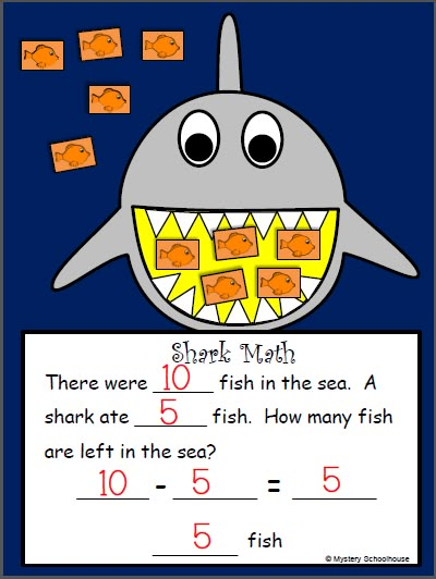 Subtraction Craft 1st Grade, Sharks Mouth, Shark Craft, Subtraction Kindergarten, Centers Kindergarten, Math Subtraction, Subtraction Activities, Math Centers Kindergarten, Math Crafts