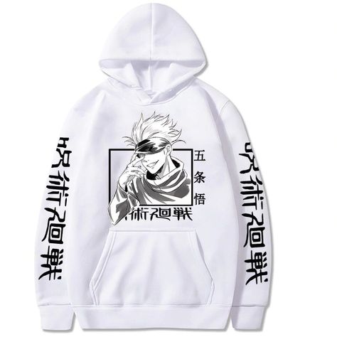 Jujutsu Kaisen Gojo Satoru, Hip Hop Hoodies, Street Jeans, High Street Fashion, Anime Hoodie, Gojo Satoru, Cute Cosplay, Pull Sweat, White Hoodie