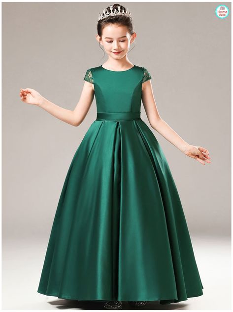 Green Piano, Elegant Skirt Outfits, Green Flower Girl Dresses, Girl Green Dress, Simple Frock Design, Satin Flower Girl Dress, Kids Blouse Designs, Girls Dress Outfits, Infant Flower Girl Dress