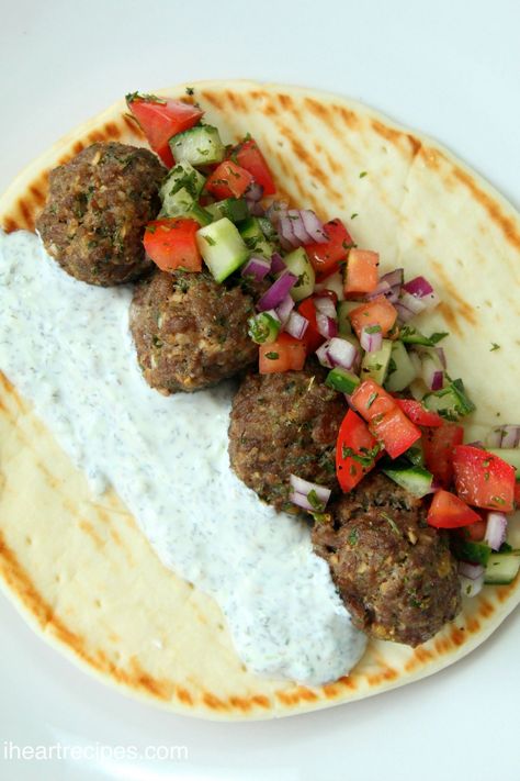 Meatball Gyros, Gyros Recipe, Fresh Tomato Soup, Lamb Gyros, Savory Meatballs, I Heart Recipes, Greek Foods, Gyro Recipe, Greek Meatballs