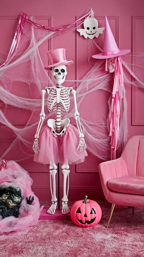 Pink Halloween Decor, Creepy Halloween Party, Haunted Halloween, Pumpkin Colors, Halloween Inspo, Fright Night, Trunk Or Treat, Pink Halloween, Creepy Halloween