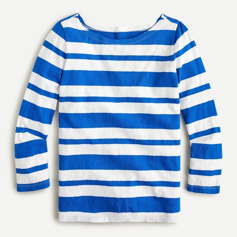 J.Crew: Painter Slub Cotton Boatneck T-shirt In Stripe For Women Mid Rise Denim Shorts, Embellished Sweatshirts, Tank Top Camisole, T-shirts & Tank Tops, Denim Short, Polo Shirt Women, Women's T Shirts, Three Quarter Sleeves, Boat Neck