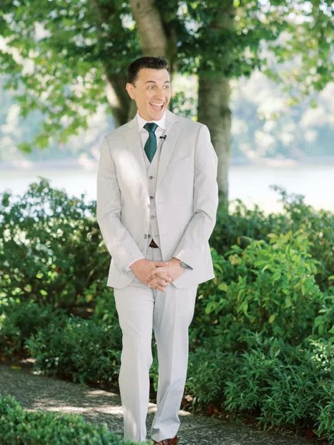 Tan Tuxedo, Green Ties, Emerald Green Wedding, Ivory Suit, Cook Photography, Dapper Grooms, White Tux, Cream Suit, Portland Oregon Wedding