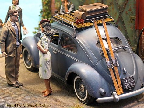 VW Beetle 1950s German Gas Station - WIP: Dioramas - Model Cars Magazine Forum Car Diorama, Cars Magazine, German Town, Classic Road Bike, German Toys, The Beetle, Shed Kits, Town Street, Vw Beetle