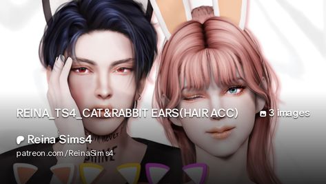 REINA_TS4_CAT&RABBIT EARS(HAIR ACC) | Reina Sims4 Sims 4 Cat Ears, Rabbit Tail, Cat Rabbit, Cat Ears Headband, Ear Hair, Ears Headband, Rabbit Ears, The Sims4, Sims 4 Cc