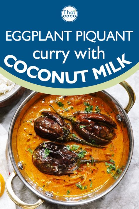 Dive into the rich flavors of Thai cuisine with our Eggplant Piquant Curry! This tantalizing dish combines creamy coconut milk, fiery red curry paste, and tender eggplants for a culinary masterpiece that's sure to impress. Each bite is a harmonious explosion of flavors, leaving you craving more. Plus, with the added benefits of nutrients from eggplants and coconut milk, it's a healthy option that satisfies both your taste buds and your body's needs. Thai Eggplant Curry, Thai Eggplant, Eggplant Curry, Coconut Milk Curry, Red Curry Paste, Thai Curry, Coconut Recipes, Curry Recipe, Spices And Herbs