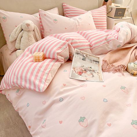 Smarter Shopping, Better Living! Aliexpress.com Kid Core Room, Melody Room, Strawberry Bedding, Floral Print Bedding, Childhood Aesthetic, Strawberry Flower, Full Bedding Sets, Twin Bed Sets, Fitted Bed Sheets