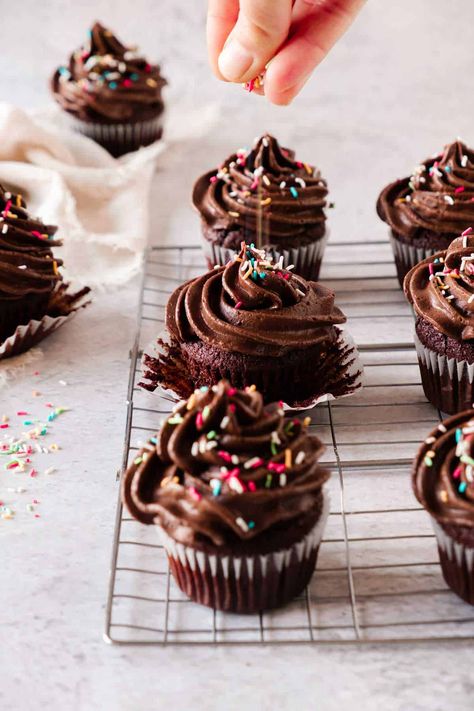 Portable Desserts, Double Chocolate Cheesecake Muffins, Double Chocolate Cupcake Recipe, Double Chocolate Chunk Muffins, Dozen Chocolate Cupcakes, Matilda Chocolate Cake, Picnic Dessert, Dense Chocolate Cupcakes, Double Chocolate Cupcakes