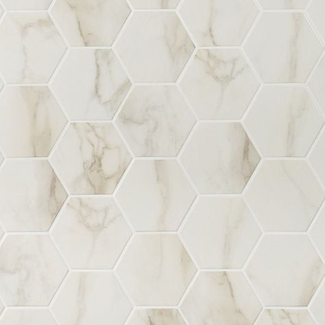 Ivy Hill Tile Santorini 6" Hexagon Polished Porcelain Floor and Wall Tile (6.13 Sq. Ft. / Case) | Wayfair Mosaic Bathroom Floor, Calacatta Tile, Hexagon Tile Bathroom, Artmore Tile, Master Bath Tile, Hexagon Floor, Hexagon Tile Floor, Decorative Wall Tiles, Polish Ceramics