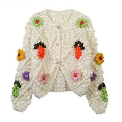 ad eBay - This beautiful Hakura 3D crochet flower fruit cardigan sweater is perfect for any occasion. The chunky-knit pattern and puff sleeves add a touch of elegance, while the V-neckline and white colour make it versatile for both casual and formal events. Fruit Cardigan, 3d Crochet Flower, 3d Crochet, Flower Fruit, Chunky Knitting Patterns, Crochet Flower, Knit Pattern, White Colour, Jumpers And Cardigans