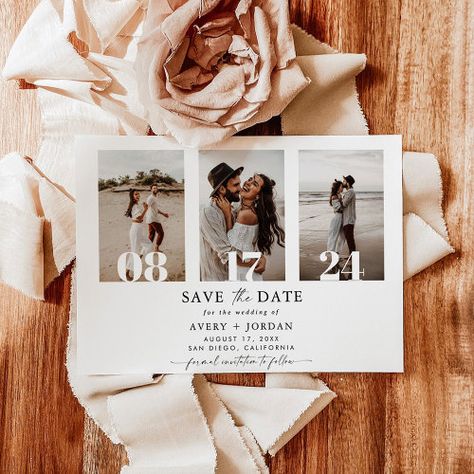 Boho Save The Date Photo Minimalist Save The Date Invitation #zazzle #weddinginvitations #birthdayinvitations #babyshowerinvitations #zazzleinvitations #monogram #businesscards #graduation #homedecor Save The Dates Multiple Photos, Rustic Save The Date Cards, Diy Save The Date Photos, Minimalistic Save The Date Ideas, Wedding Invitation With Photo Of Couple, Save The Date Neutral, Wedding Ideas Save The Date, Save The Date Announcement Ideas, Save The Date Ideas Canva