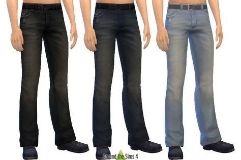 Around the Sims 4 | Custom Content Download | Clothing | Male: Boot Cut Jeans - Dir Around The Sims 4, Dirty Jeans, The Sims 4 Custom Content, Cc Clothes, Clothing Male, Ripped Pants, The Sims 2, Studded Jeans, Sims 4 Cas