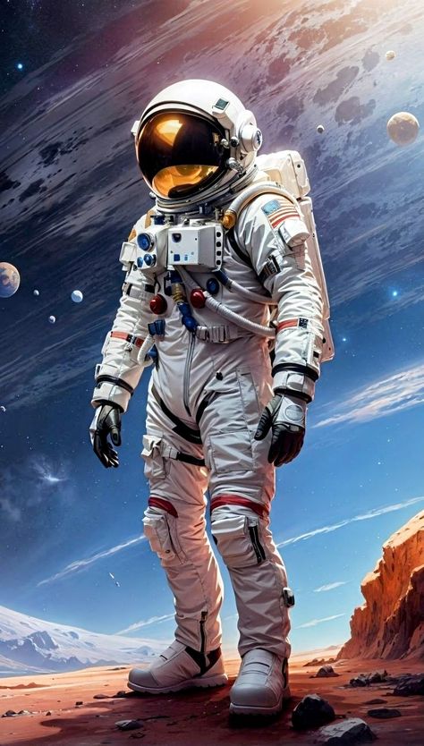 Astronaut In Space Art, Astronaut Reference, Astronaut Picture, Futuristic Space Suit, Futuristic Astronaut, Astronaut And Alien, Astronaut Images, Astronaut Standing, Space Astronauts