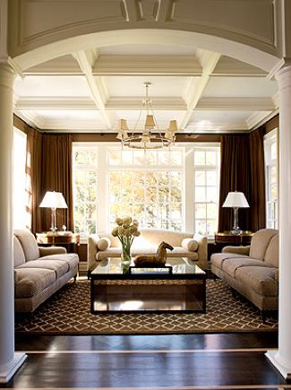 White box beam ceiling Beige Living Rooms, Design Salon, Open Living Room, Style Deco, High Ceilings, Elegant Living, Formal Living Rooms, Dream Rooms, Residential Interior