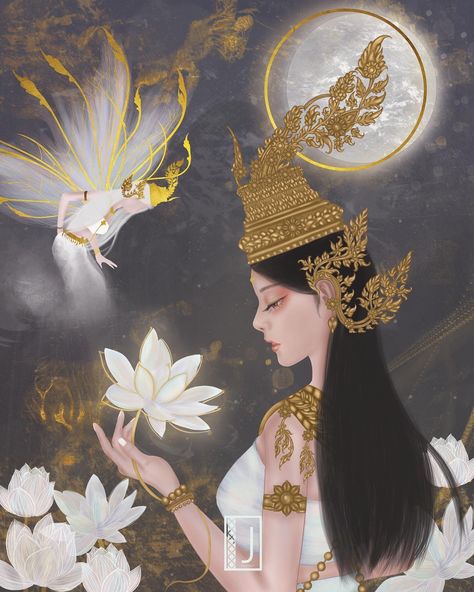 Lotus Goddess, Apsara Khmer, Im Still Here, Khmer Art, Cambodian Art, Thai Tattoo, Fantasy Nails, Cute Cat Drawing, Website Logo