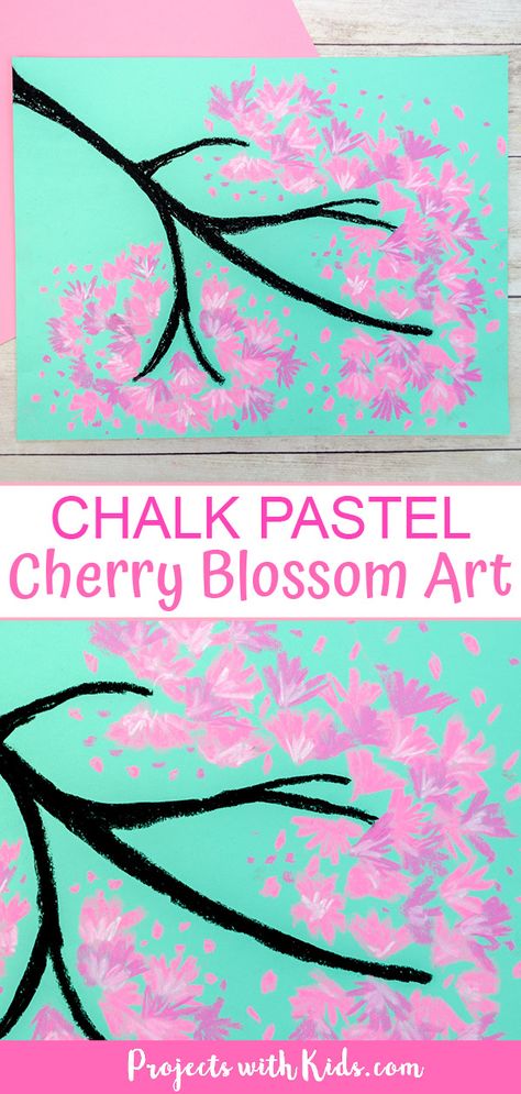 Kids will love making this gorgeous chalk pastel cherry blossom art with only a few simple supplies. A fun art project to welcome spring! #projectswithkids #cherryblossomart #kidsart #chalkpastelart Spring Art Class Ideas, Chalk Pastels Art Ideas, Cherry Blossom Art Project, Cherry Blossom Crafts, Spring Art Ideas, March Art, Drawing Trees, Spring Arts And Crafts, Spring Flower Art