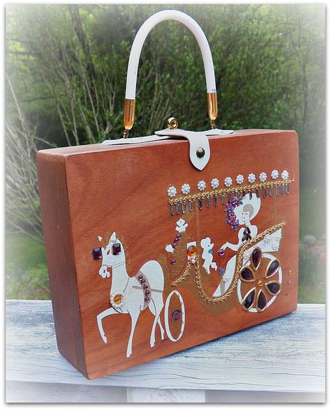 i carried this everywhere Wood Purse, Hand Painted Purses, Types Of Purses, Painted Purse, Novelty Purses, Wooden Purse, Horse And Carriage, Box Purse, Horse Carriage