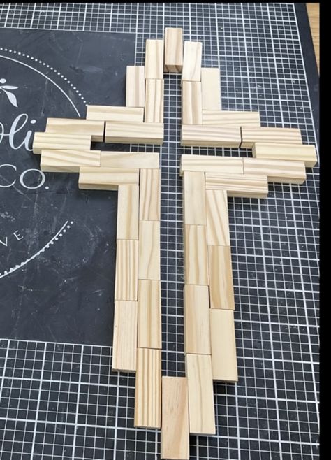 Jenga Blocks Cross!!!! Dollar Tree Jenga Block Cross, Tumbling Tower Block Cross, Jenga Block Crafts Diy Dollar Tree Cross, Jenga Crafts Ideas Diy, Jenga Block Cross Diy, Dollar Tree Tumbling Tower Crafts, Jenga Cross, Jenga Block Cross, Diy Cross Decor