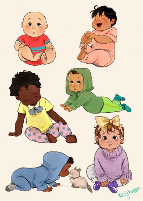 Babies | Character Design Sheet | Character Design Inspiration | Character Model Sheet | Character Inspiration Modern Character Design, Model Sheet Character, Toddler Drawing, Anime Bebe, Character Design Cartoon, Character Model Sheet, Boy Illustration, Baby Illustration, Different Poses