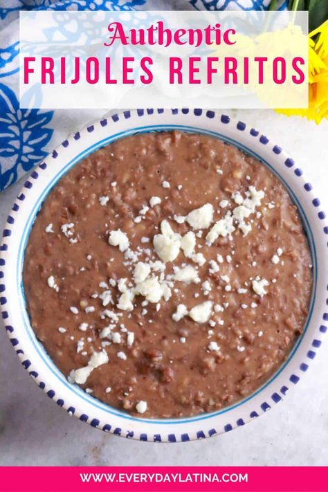 Frijoles Refritos (Mexican Refried Beans) Authentic Refried Beans Recipe, Authentic Refried Beans, Creamy Refried Beans, Mexican Refried Beans, Homemade Refried Beans, Refried Beans Recipe, Frijoles Refritos, Mexican Side Dishes, Mexican Breakfast Recipes