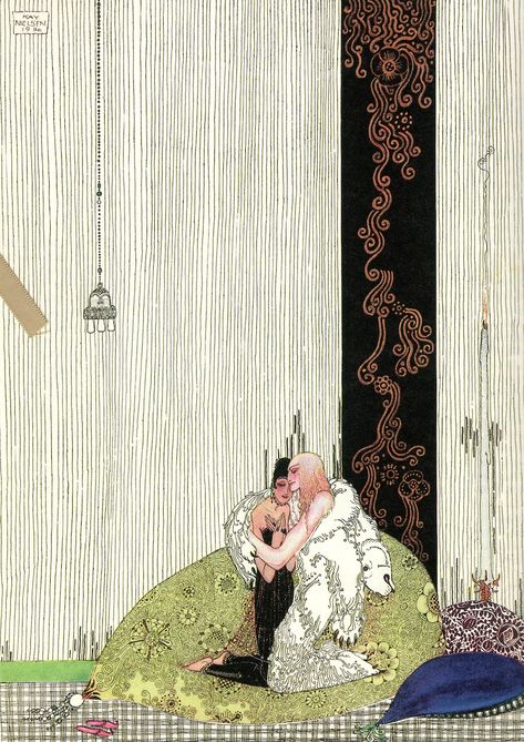 Kay Nielsen knew his way around a fantasy. The Danish illustrator was raised in a “tense atmosphere of art” (his words) during the Golden Era of Illustration – a time when folks one-upped each another with books bearing golden spines and marbled end papers; elaborately illustrated copies of Grimm's Key Nielsen, Kay Nielsen, East Of The Sun, Chinese Drawings, Hidden Art, Beau Film, Fairy Tale Books, Fairytale Illustration, Fairytale Art