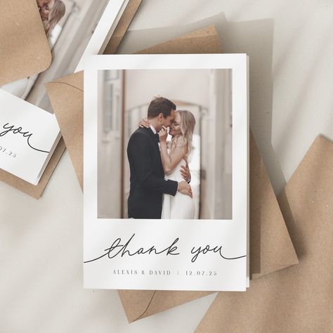 ✨💍 Introducing our Wedding Thank You Card range 💍✨ After your big day has come to an end, send a special thank you to your friends and family who made your day memorable with our simple and elegant Thank You Cards. ----------------------------------------------- ⇧ WHAT'S INCLUDED ----------------------------------------------- * Choose between one of the below: A6 Single Sided Postcard Thank You Card A6 Double Sided Postcard Thank You Card A6 Folded Thank You Card * C6 Envelope (unprinted, cho Wedding Card With Photo, Simple Wedding Card, Simple Wedding Cards, Card With Photo, Card Simple, Thank You For Coming, Simple Wedding, Wedding Thank You Cards, Minimalist Wedding