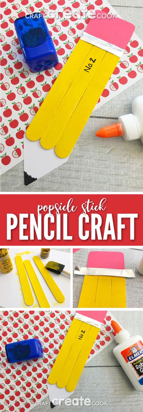 This Popsicle Stick Pencil Craft is a great craft to get your little ones excited about the school year! via @CraftCreatCook1 Pencil Paper Craft, Pencil Craft Ideas, Pencil Crafts For Kids, Pencil Craft, Pencil Crafts, Creeper Minecraft, Popsicle Crafts, Crafts For Teens To Make, Back To School Crafts