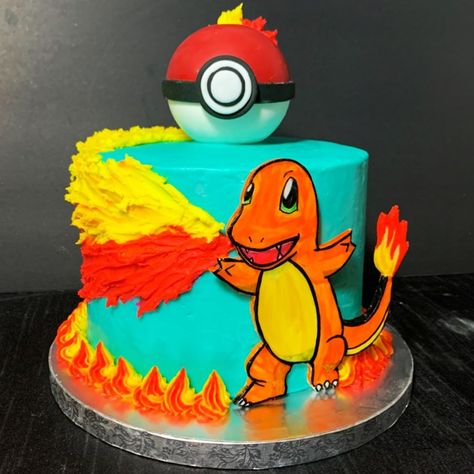 Pokémon Charizard Cake, Charmander Cake Birthdays, Charmander Cake Ideas, Charmander Birthday Cake, Pokemon Birthday Cake Charizard, Pokemon Birthday Cake Boys, Birthday Cake Pokemon, Charizard Cake, Charmander Cake